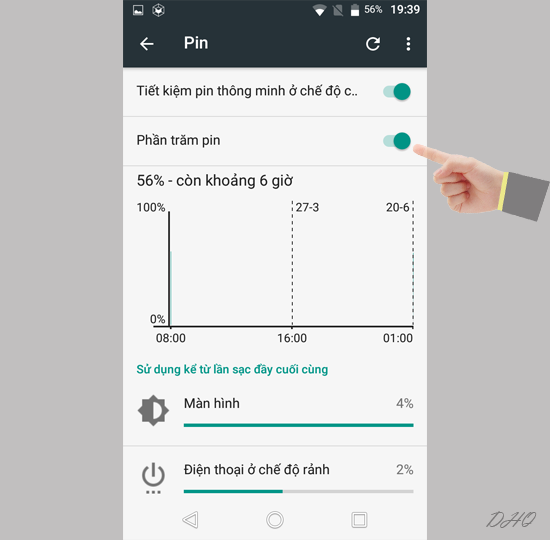 Chọn bật phần trăm Pin